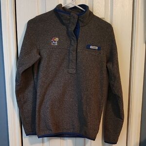KU Columbia Heathered Gray Pullover with Blue Trim
